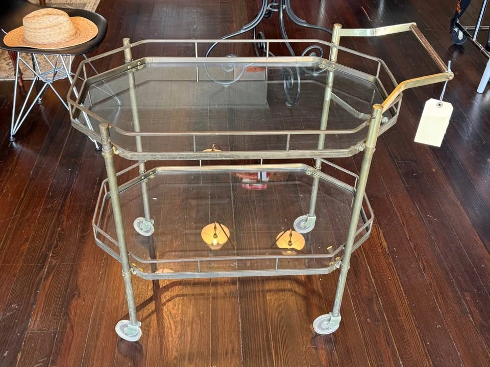 Vintage Hollywood Regency Brass & Glass Bar Cart - photo 4