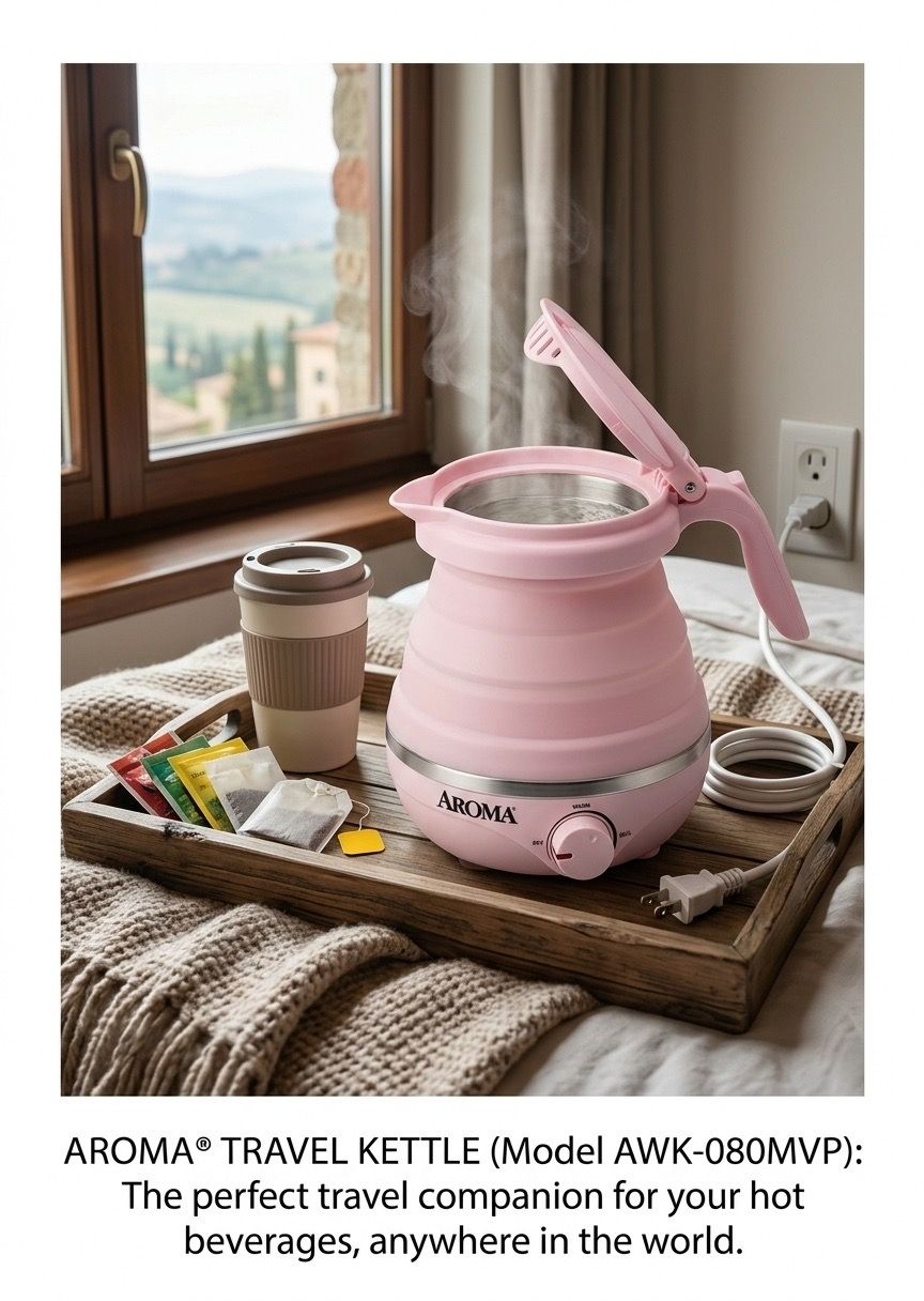 Aroma Pink Collapsible Travel Electric Kettle
