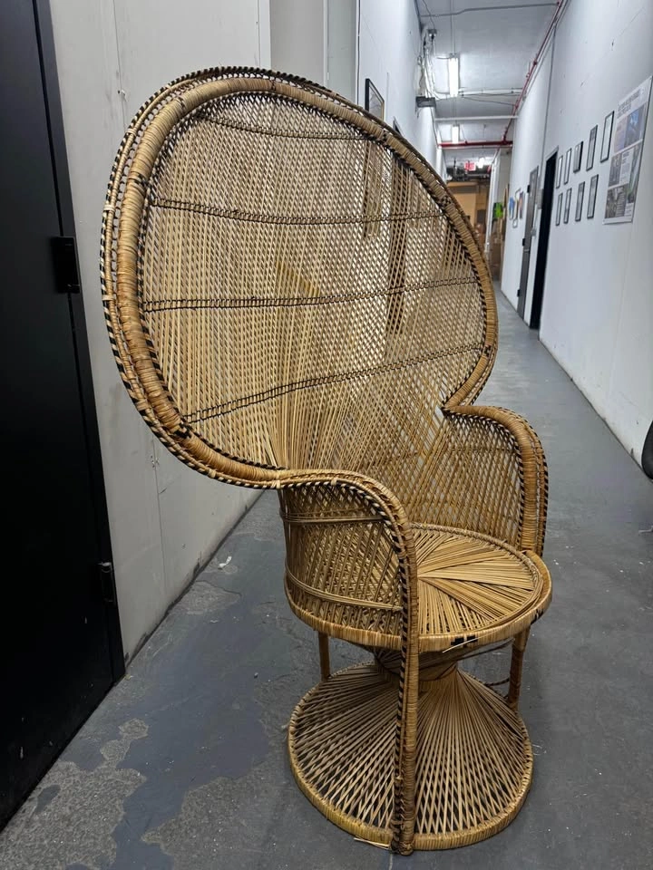 Vintage Peacock Style Wicker Throne Chair with Shelf - photo 3