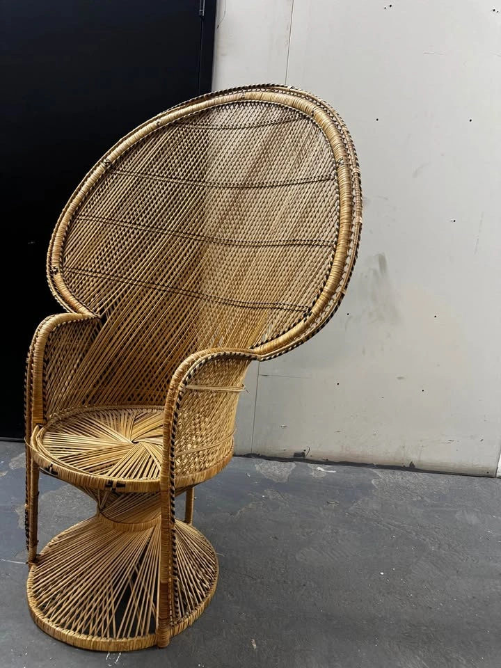 Vintage Peacock Style Wicker Throne Chair with Shelf - photo 4