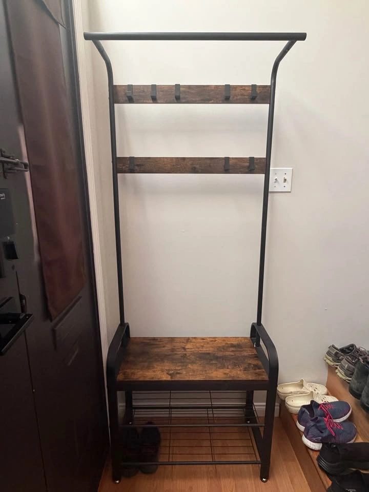 Industrial Entryway Hall Tree with Bench, Coat Hooks & Shoe Rack - photo 2