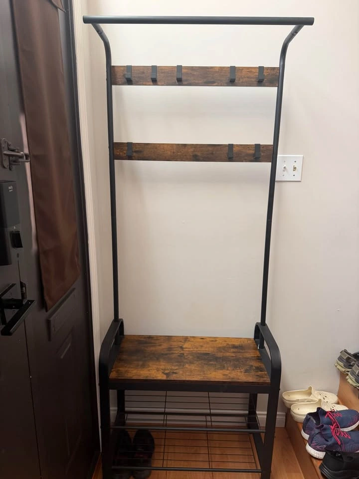 Industrial Entryway Hall Tree with Bench, Coat Hooks & Shoe Rack - photo 3