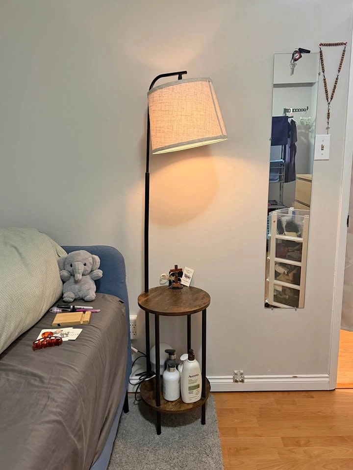 Modern Floor Lamp with Built-in Side Table & Storage Shelf