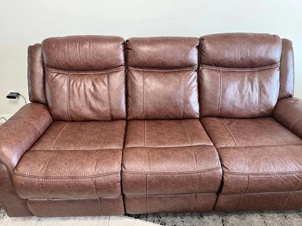 Manual Recliner Leather Couch and Loveseat Set with Tables