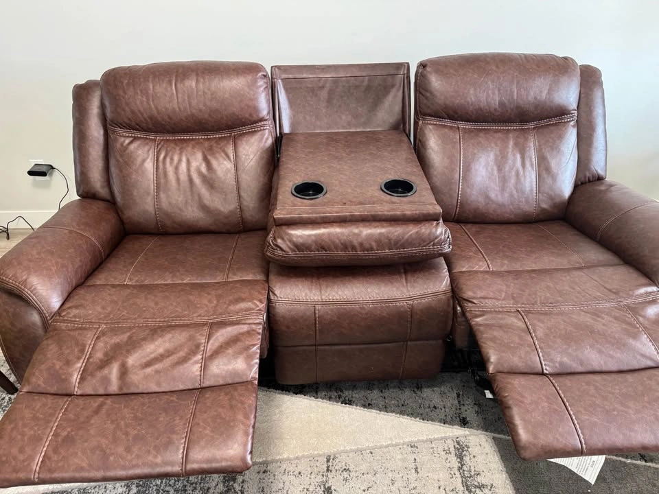 Manual Recliner Leather Couch and Loveseat Set with Tables - photo 2