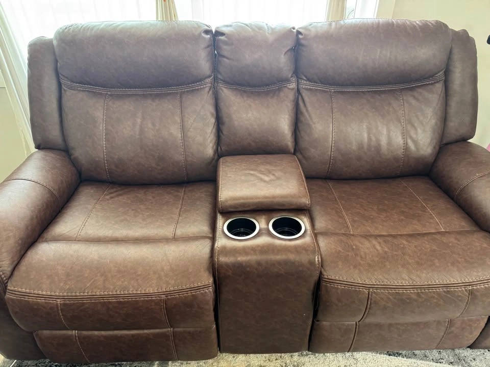 Manual Recliner Leather Couch and Loveseat Set with Tables - photo 3