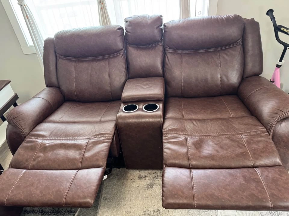 Manual Recliner Leather Couch and Loveseat Set with Tables - photo 4