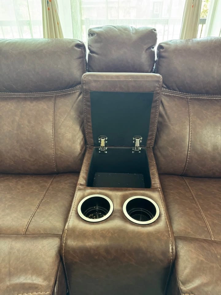 Manual Recliner Leather Couch and Loveseat Set with Tables - photo 5