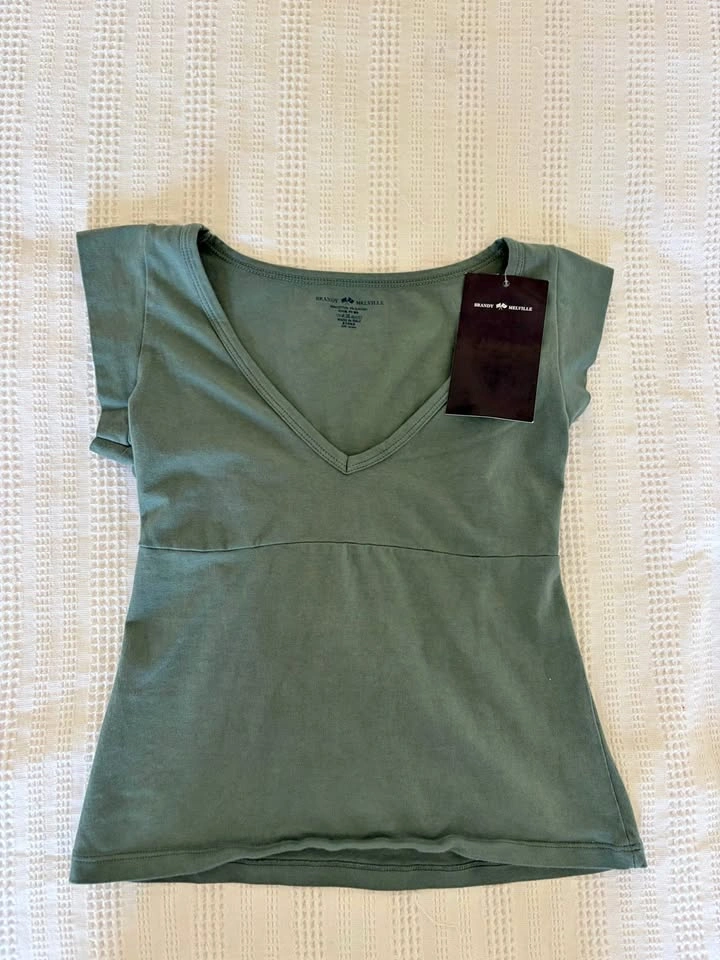 Brandy Melville Amara Top - Sage Green V Neck