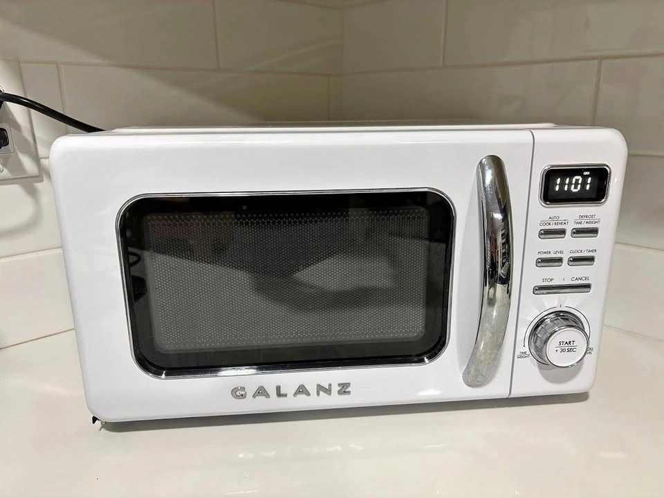 White and Chrome Retro Microwave