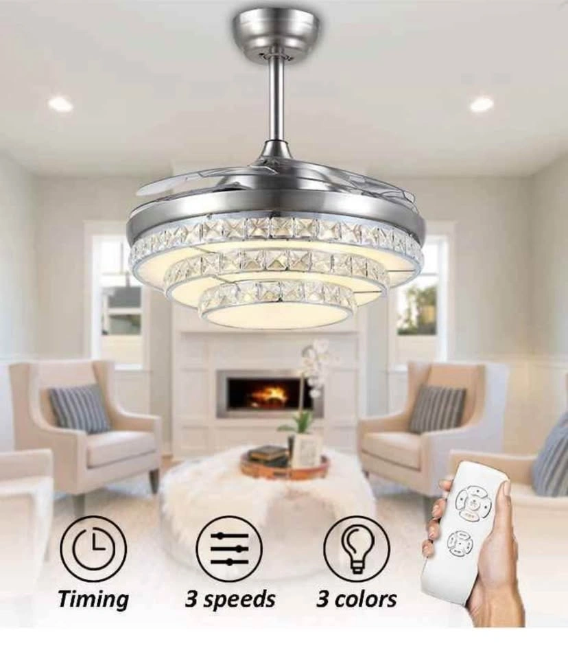 42 Inch Crystal Invisible Ceiling Fan with Lights - photo 2