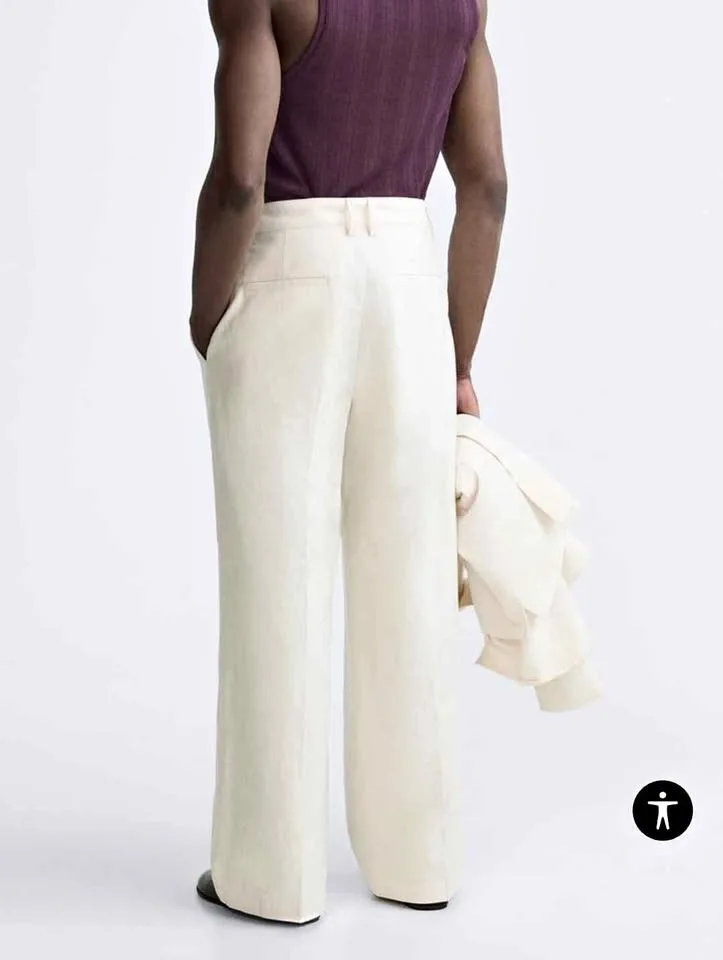 New Zara linen cotton wide leg pants thumbnail