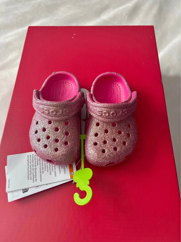 Crocs Kids Classic Iridescent Glitter Pink Clog C4 Toddler
