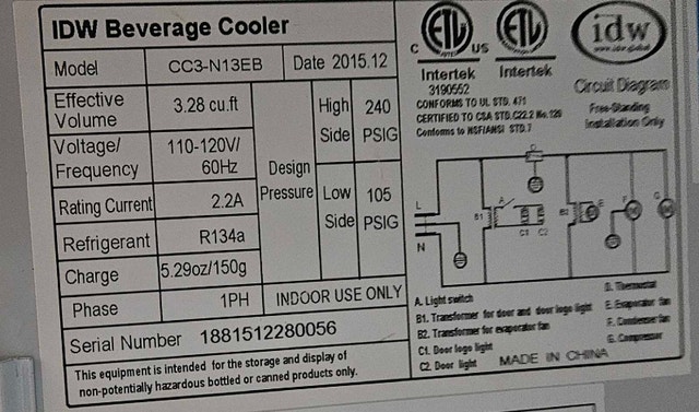 IDW Coca-Cola Beverage Cooler CC3-N13EB - photo 2