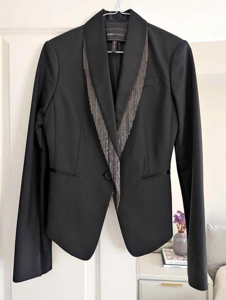Y2K BCBG MaxAzria Metal Fringe Tuxedo Blazer - XS