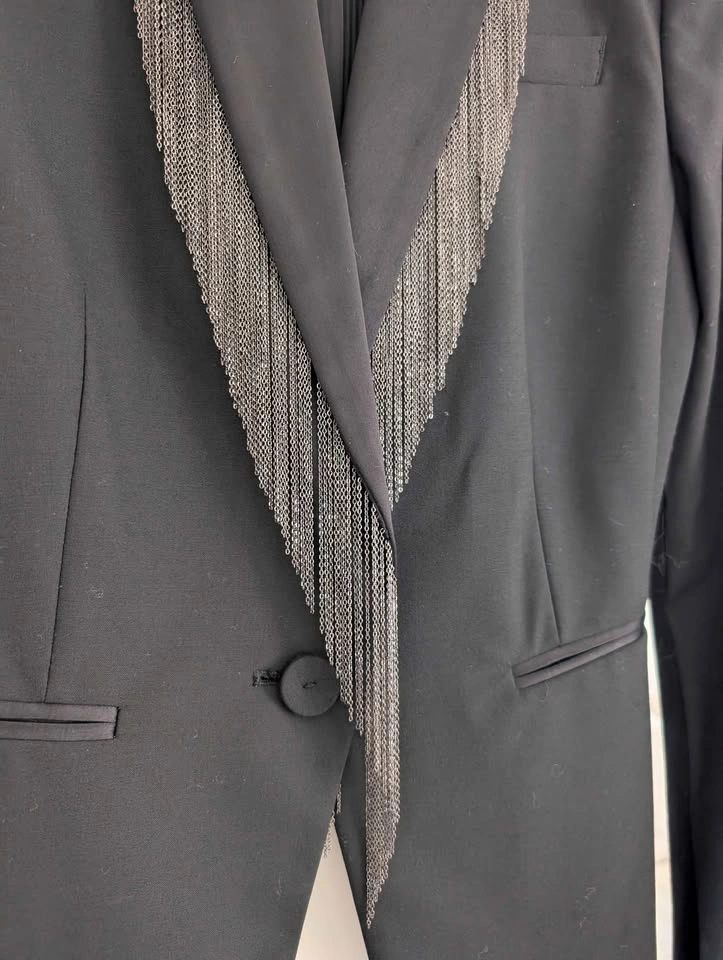 Y2K BCBG MaxAzria Metal Fringe Tuxedo Blazer - XS - photo 2