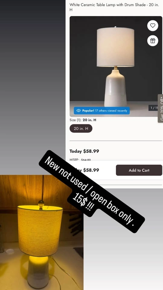 20.5" Ceramic Nightstand Lamps Set of 2, White - photo 5