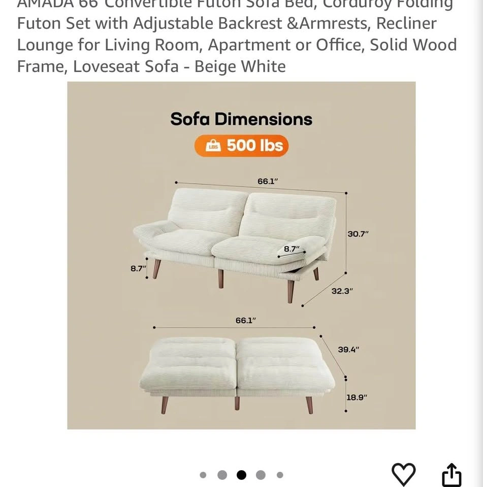 66” Convertible Sofa Bed - photo 2