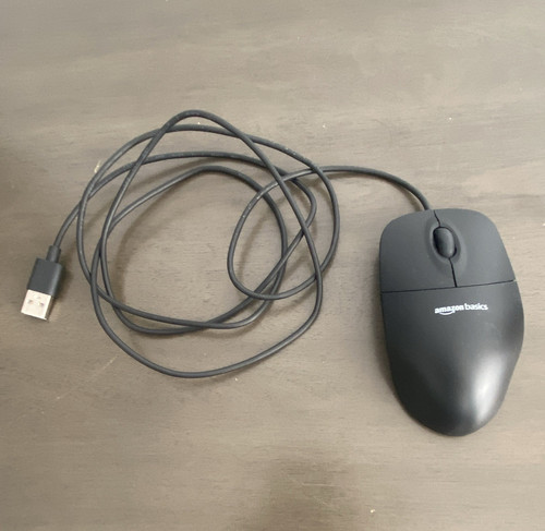 Amazon Basics Wired USB Optical Mouse Black 3-Button Scroll Whee