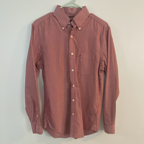 Nautica Slim Fit Non-Iron Red/White Striped Long Sleeve Shirt S
