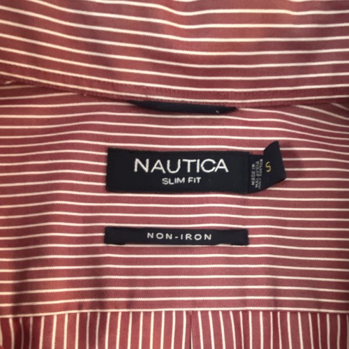 Nautica Slim Fit Non-Iron Red/White Striped Long Sleeve Shirt S - photo 4