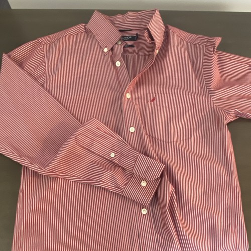 Nautica Slim Fit Non-Iron Red/White Striped Long Sleeve Shirt S - photo 5