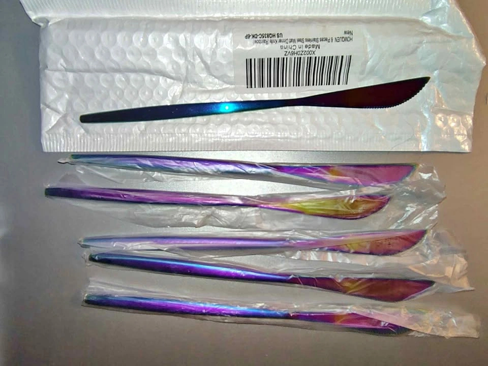 HOMQUEN Rainbow Stainless Steel Dinner Knives (Set of 6)