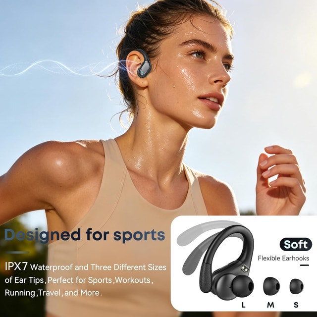 Wireless Earbuds, Bluetooth, 80h Playtime, LED Display, IPX7 - photo 2