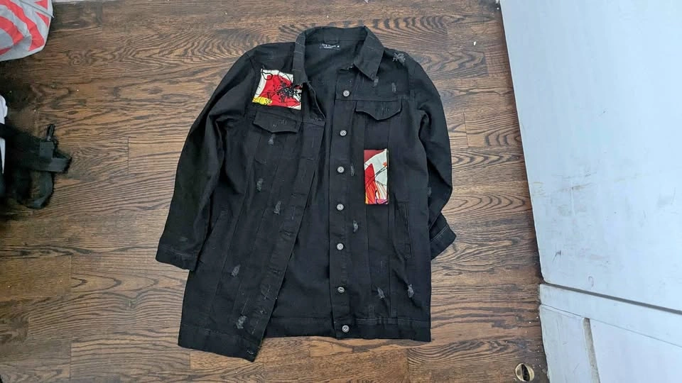 Black Denim distressed abstract design piece