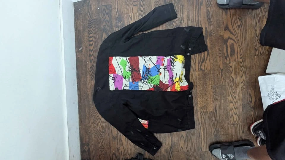 Black Denim distressed abstract design piece - photo 3