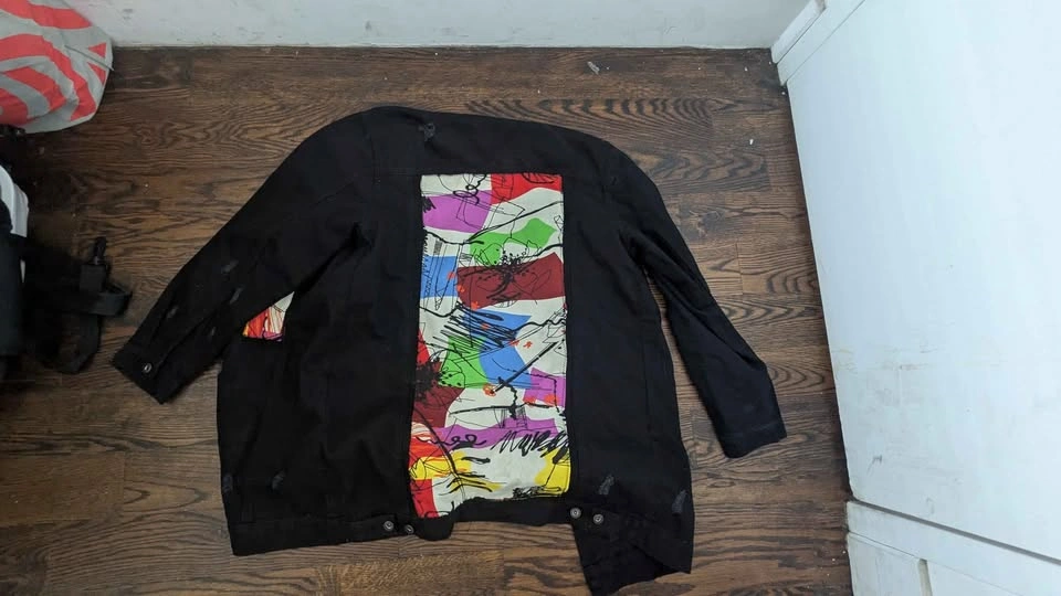 Black Denim distressed abstract design piece - photo 4