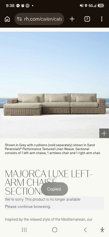 Restoration Hardware (RH) Majorca Luxe Right-Arm Chaise Sectiona - photo 4