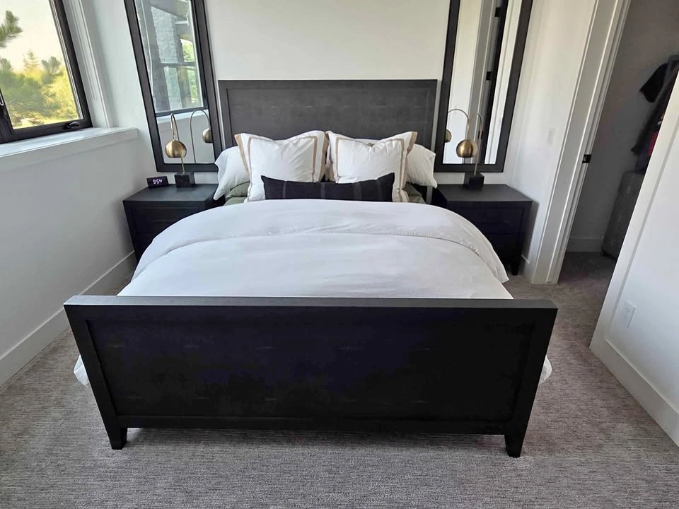 Restoration Hardware Graydon Shagreen Queen Bed & 2 Nightstands