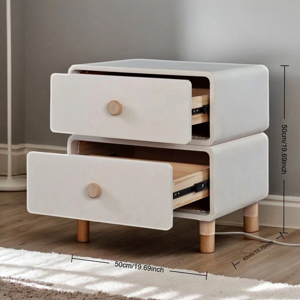 CBD020 Cream Air Bedside Cabinet Nightstand with Two Storage
