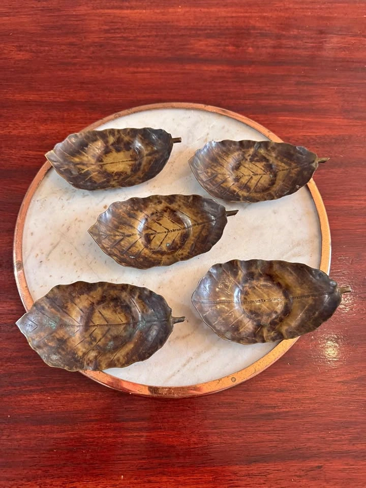Vintage Metal Leaf Trays - set of five