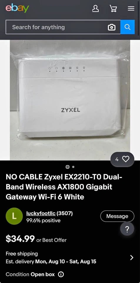 Earth Link Zyxel EX2210-TO Dual-Band Wireless AX1800 Gateway