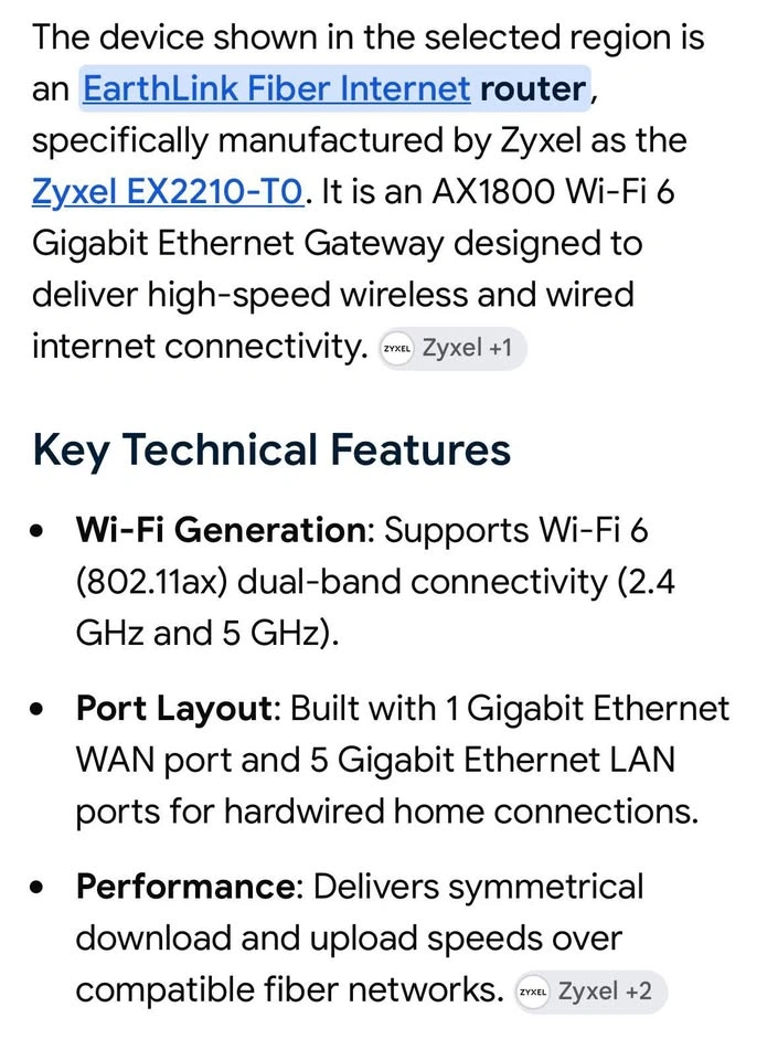 Earth Link Zyxel EX2210-TO Dual-Band Wireless AX1800 Gateway - photo 2