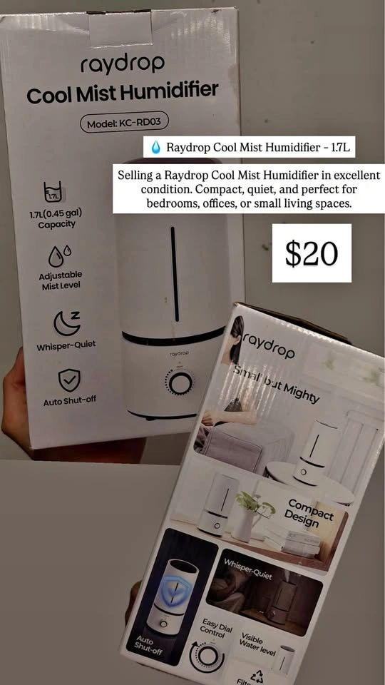 💧 Raydrop Cool Mist Humidifier – 1.7L