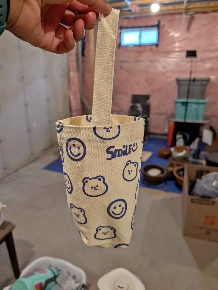 Canvas Bear and Smiley Face Water Bottle Carrier