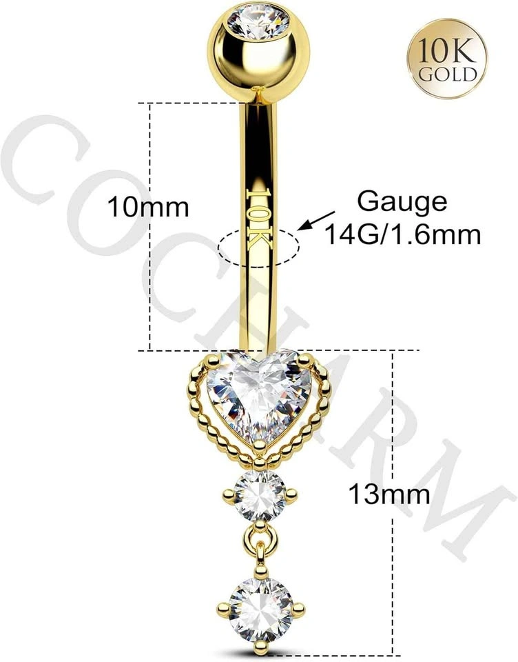 COCHARM 10k Gold Belly Button Rings Yellow - photo 4