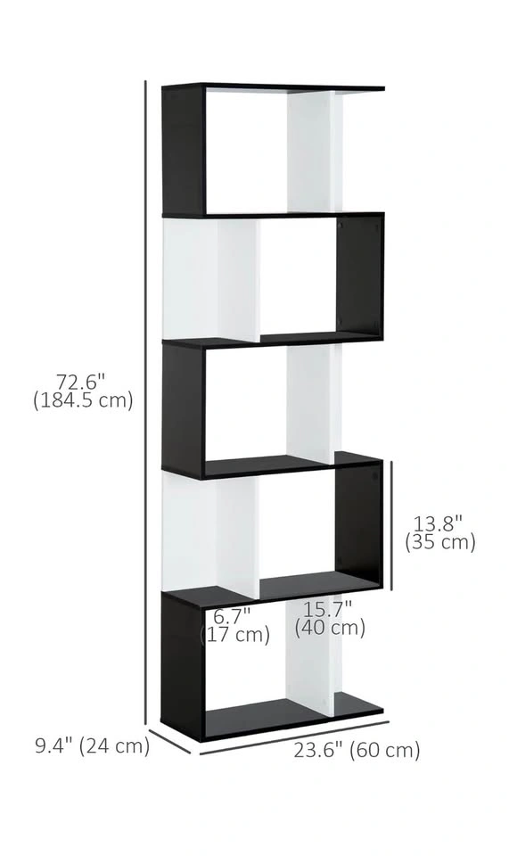 HOMCOM 5-Tier Geometric S-Shaped Bookshelf - photo 2