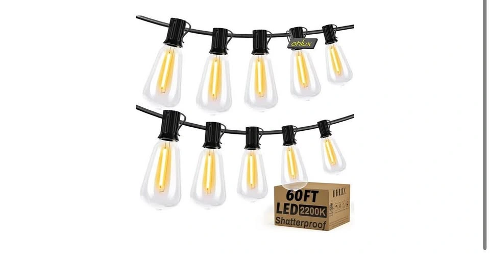 OHLUX Bistro String Lights Outdoor, 60FT with 32 Bulbs