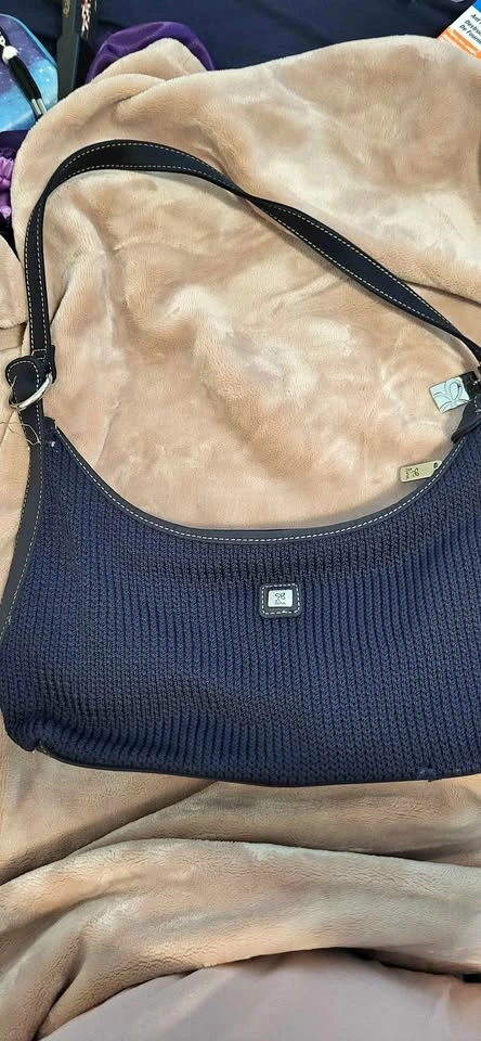 Lina Navy Blue Knit Shoulder Bag