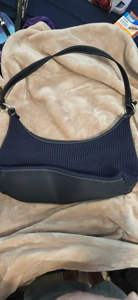 Lina Navy Blue Knit Shoulder Bag - photo 2