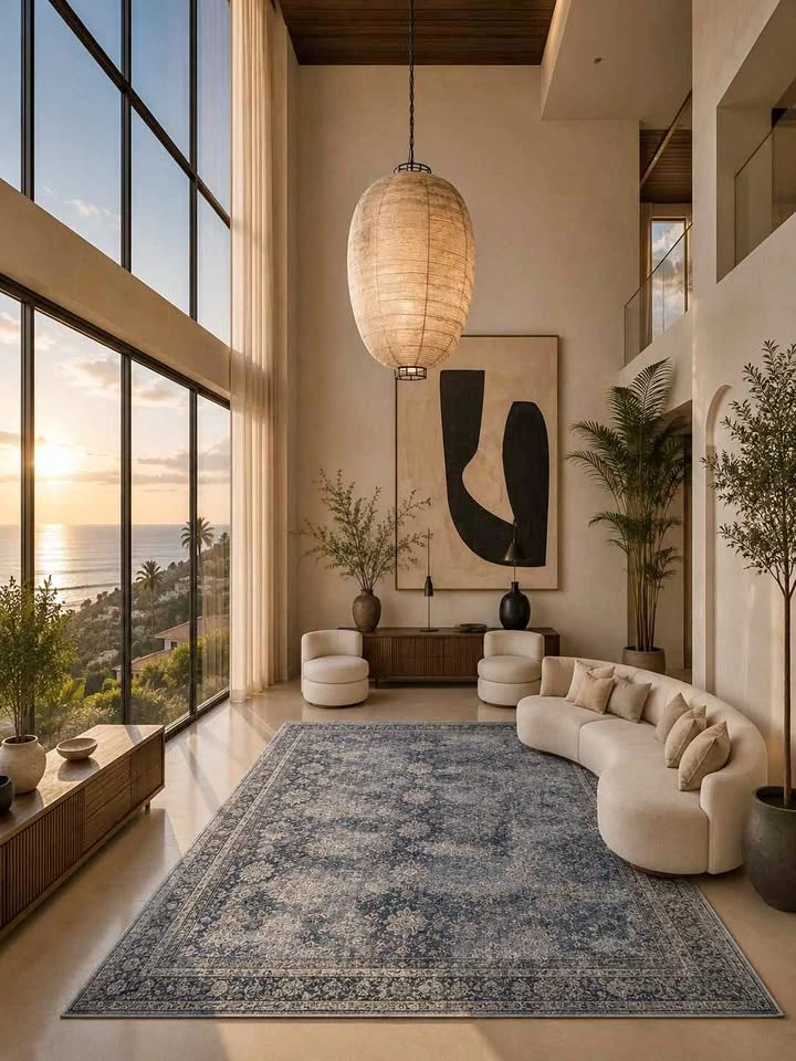 BUTTERY SOFT | Washable Vintage Blue Area Rug | Non-Slip | 9x12