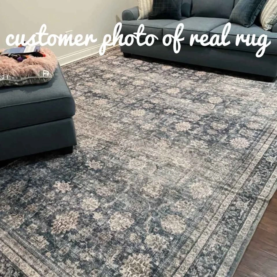 BUTTERY SOFT | Washable Vintage Blue Area Rug | Non-Slip | 9x12 - photo 4