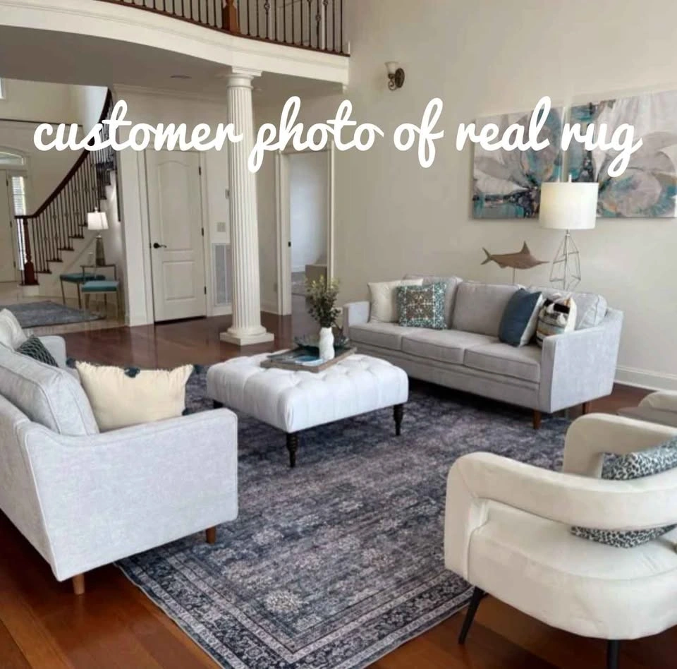 BUTTERY SOFT | Washable Vintage Blue Area Rug | Non-Slip | 9x12 - photo 5