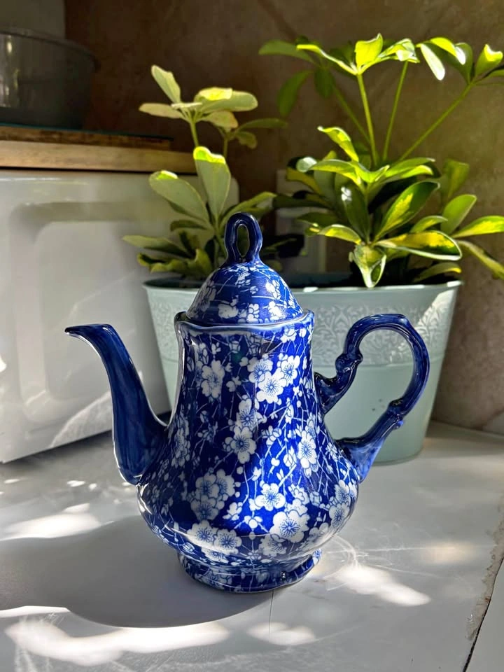 Blue and white floral teapot