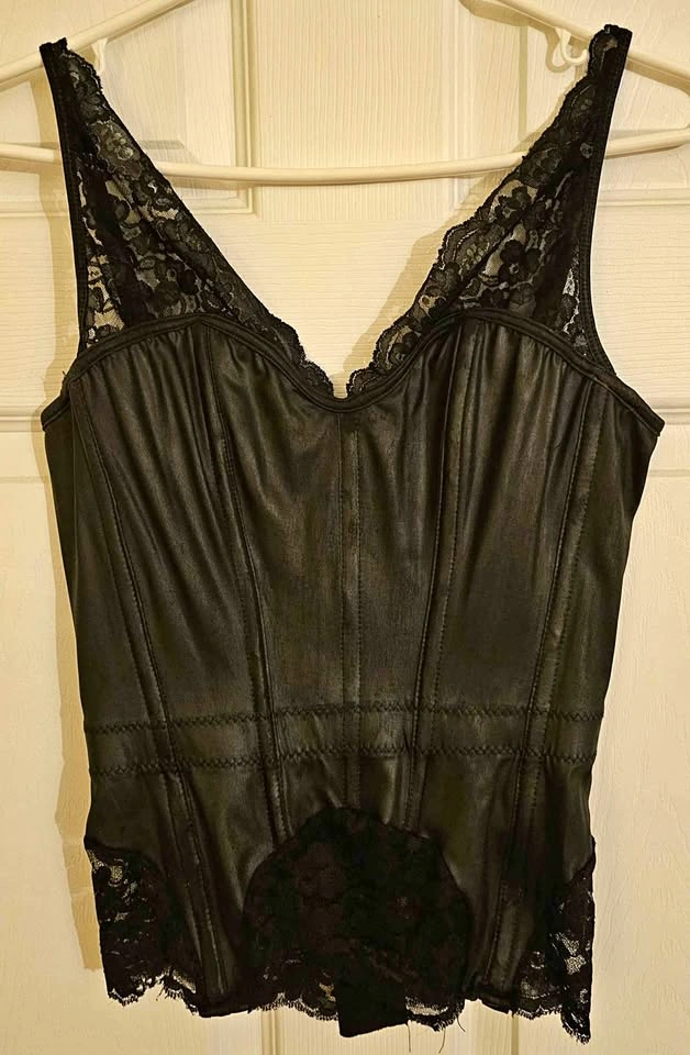 Coquette Black Faux Leather & Lace Bustier Corset Top