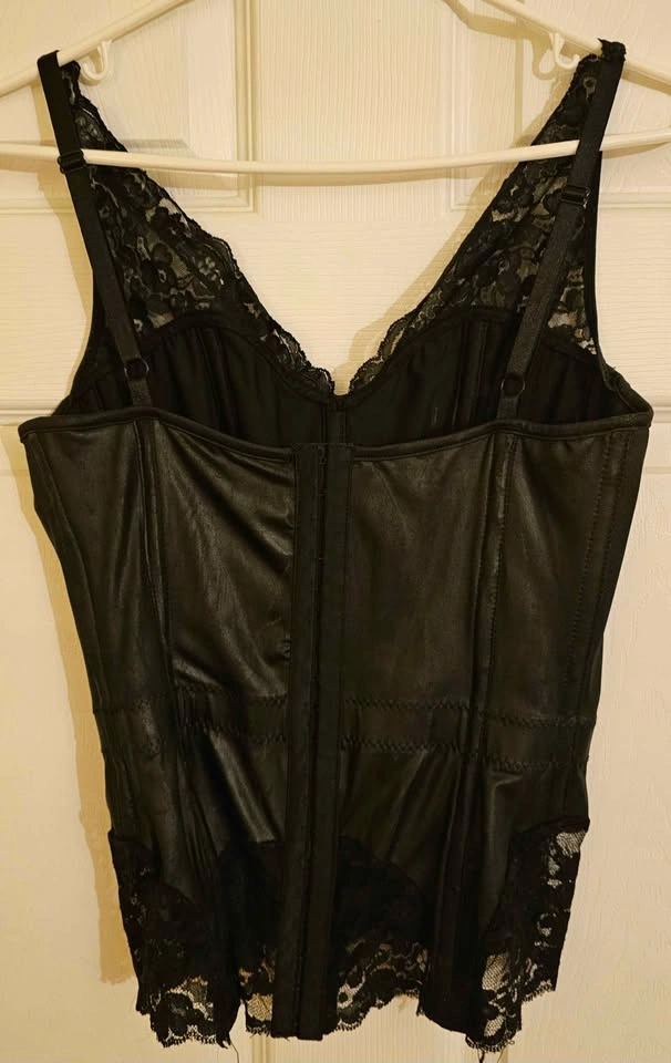 Coquette Black Faux Leather & Lace Bustier Corset Top - photo 2